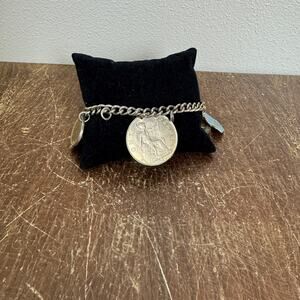 Coro Vintage 1920s 1940s Coin Bracelet Great Britain Canada Coat of Arms Pendant